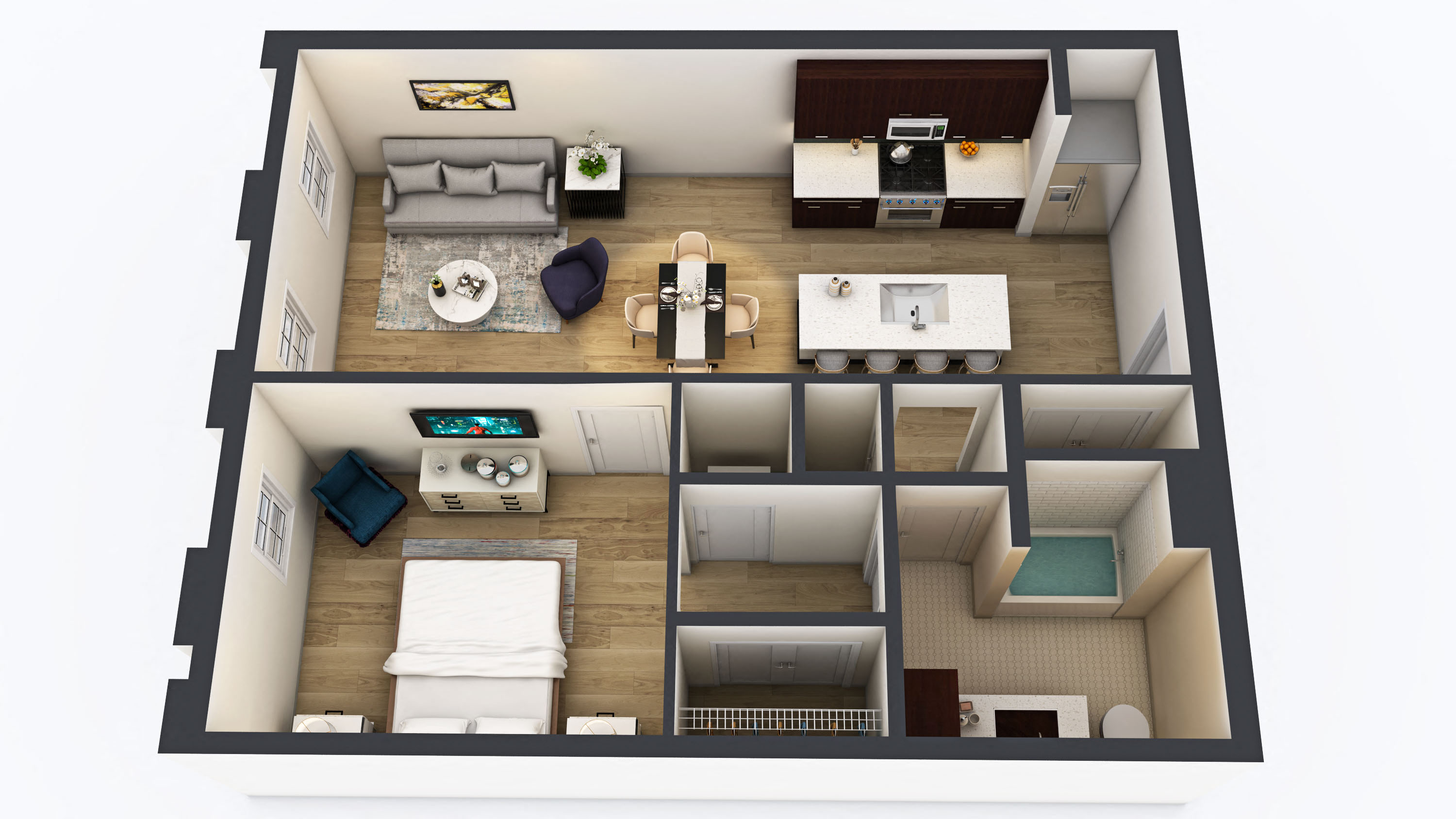 Floor plan for 1 bed, 1 bath, 759 sqft